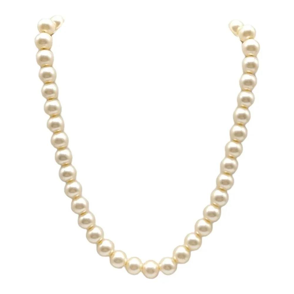 Marvella Glass Faux Pearls Choker Necklace Adjustable With Rhinestone Clasp